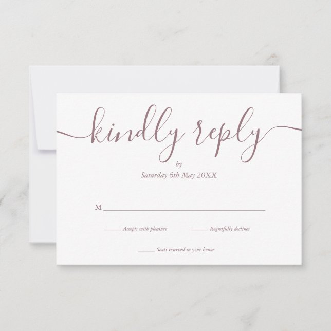 Simple Elegant Script Mauve RSVP Card (Front)