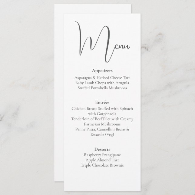 Simple, Elegant Script, Minimalist Dinner Menu Invitation (Front/Back)