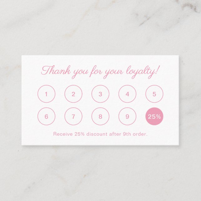Simple Elegant Script Monogram Girly Baby Pink Loyalty Card (Front)