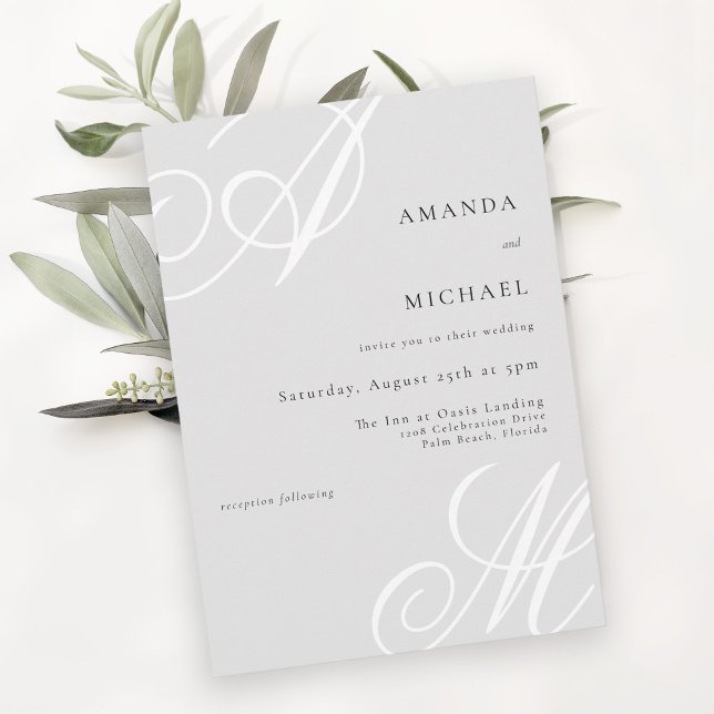 Simple Elegant Script Monogram Wedding Invitation (Available in printed and paperless digital download!)