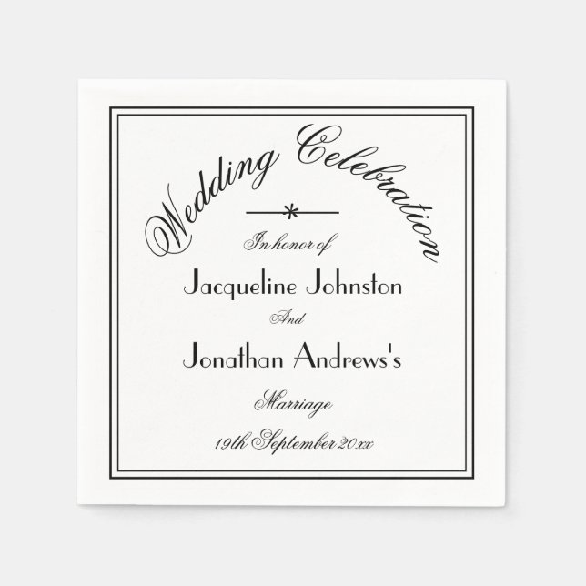 Simple Elegant Script Name White Wedding Paper  Napkin (Front)