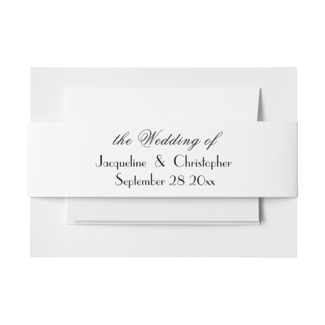 Simple elegant script names black & white Wedding  Invitation Belly Band (Front Example)
