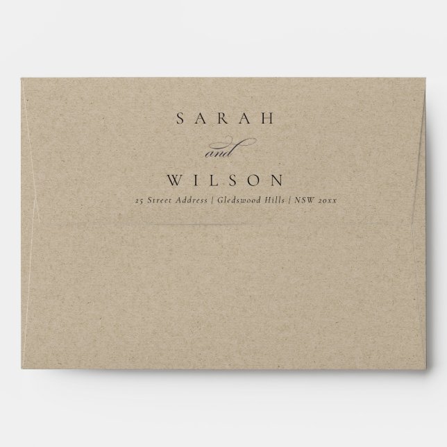 Simple Elegant Script Navy Black Kraft Wedding Envelope (Back (Top Flap))