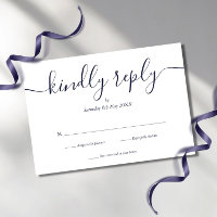 Simple Elegant Script Navy Blue RSVP Card
