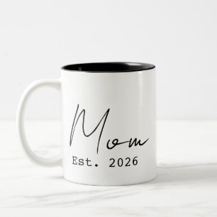 Simple Elegant Script New Mum Established 2026 Two-Tone Coffee Mug