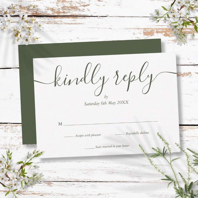 Simple Elegant Script Olive Green RSVP Card (Simple Elegant Script Olive Green RSVP Card)