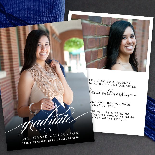 Simple Elegant Script Overlay Photo Graduation Announcement (Simple Elegant Script Photo Graduation Announcement)