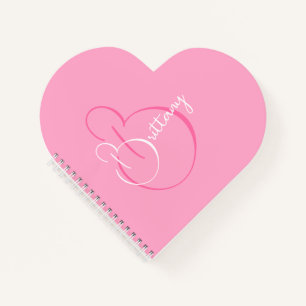 Simple Elegant Script Personalized Pink Heart Notebook
