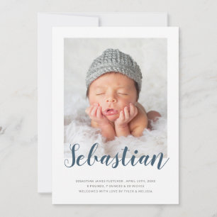 Simple Elegant Script   Photo Birth Announcement
