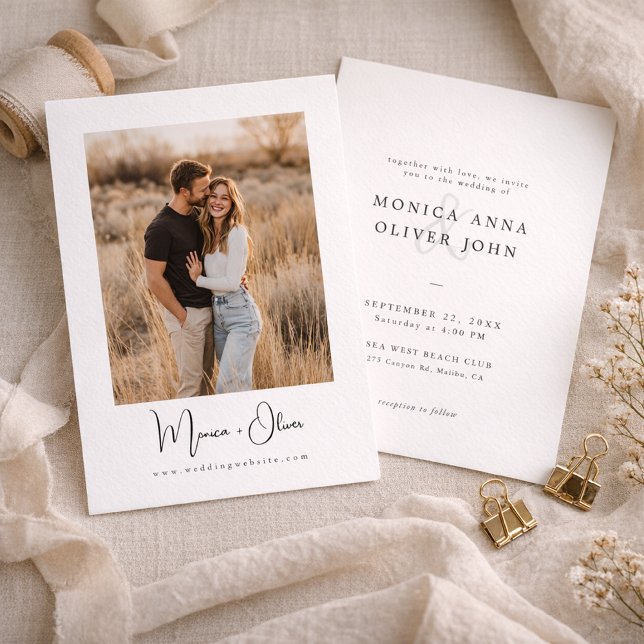 Simple Elegant Script Photo Budget Wedding Invitation (Creator Uploaded)