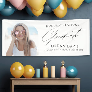 Simple Elegant Script Photo Graduation Party Banner
