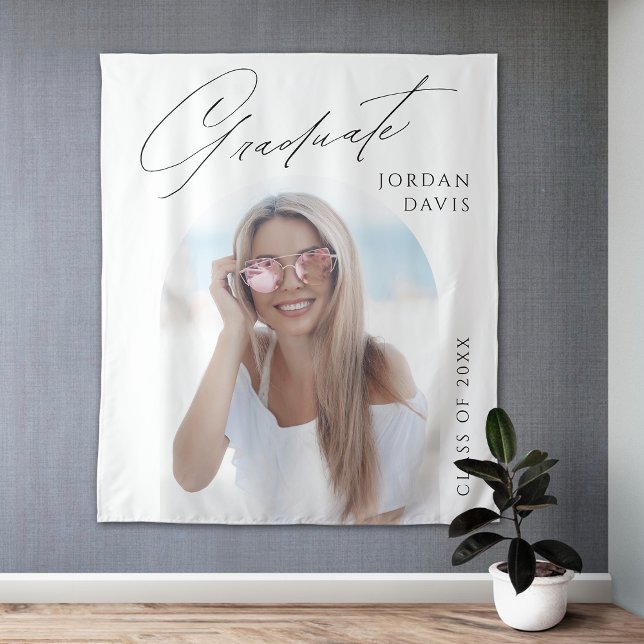 Simple Elegant Script Photo Graduation Party Tapestry (Simple Elegant Script Photo Graduation Party Tapestry)