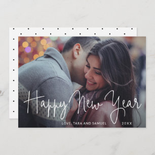 Simple Elegant Script Photo Happy New Year Holiday Card