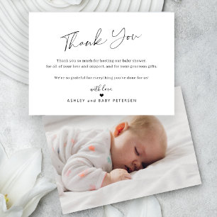 Simple elegant script photo message baby  thank you card