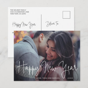 Simple Elegant Script Photo Modern New Year Holiday Postcard