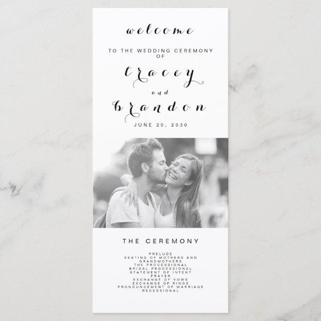 Simple Elegant Script Photo Modern Wedding Program (Front)