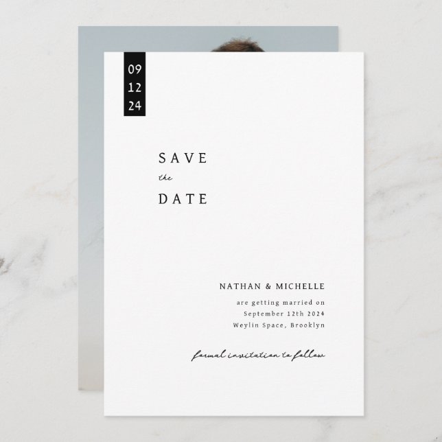 Simple Elegant Script Photo Monogram Wedding Save The Date (Front/Back)