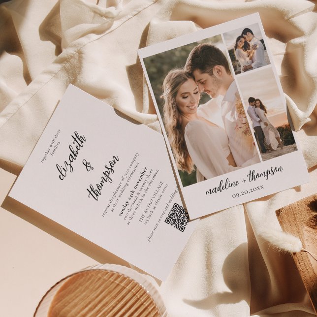 Simple Elegant Script Photo QR Code Wedding Invitation (Creator Uploaded)