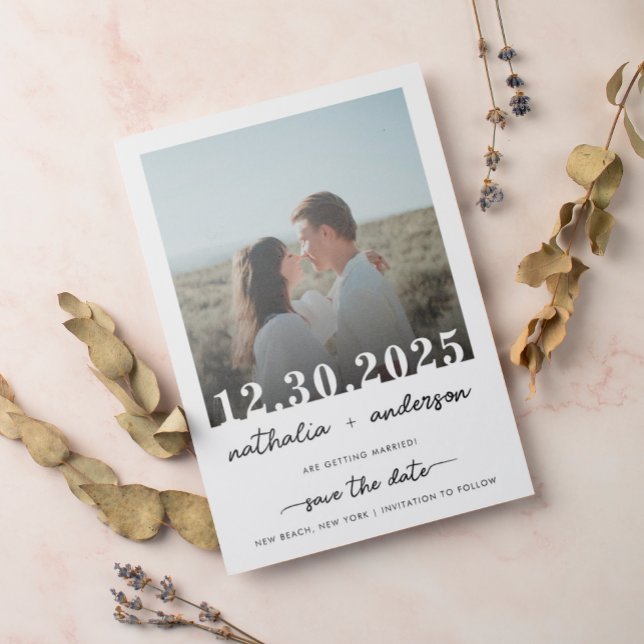 Simple Elegant Script Photo Save The Date Wedding Magnetic Invitation (Creator Uploaded)