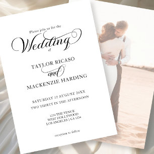 Simple elegant script photo wedding invitation