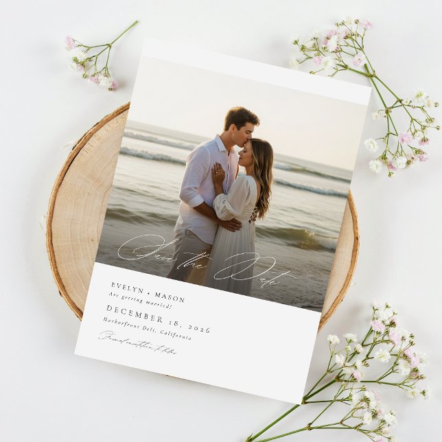 Simple Elegant Script Photo Wedding QR Code Save The Date (Creator Uploaded)