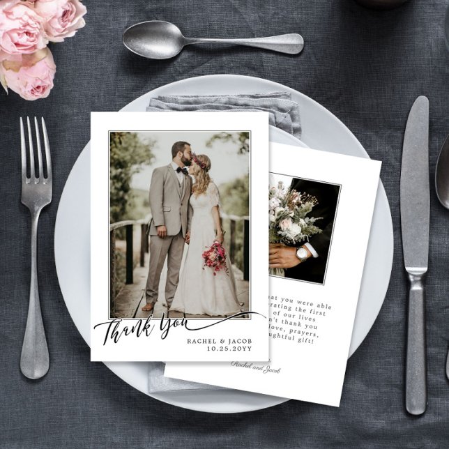 Simple Elegant Script Photo Wedding Thank You Card (Creator Uploaded)