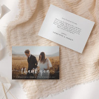 Simple Elegant Script Photo Wedding Thank You Card