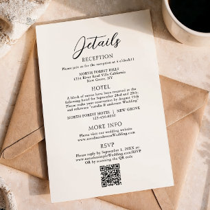 Simple Elegant Script Qr Code Wedding Details Enclosure Card