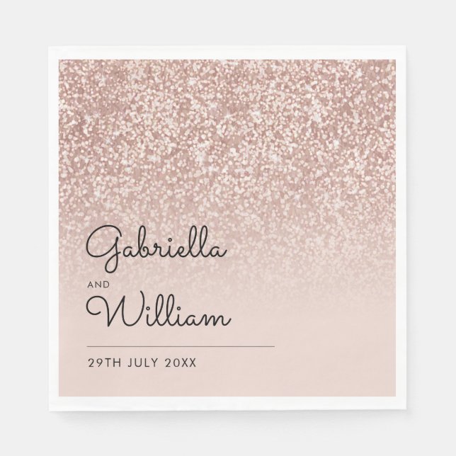 Simple Elegant Script Rose Gold Glitter Napkin (Front)