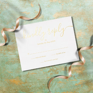 Simple Elegant Script RSVP Gold Foil Invitation Postcard