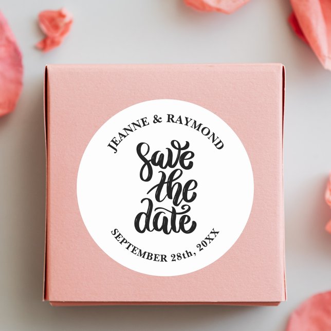 Simple Elegant Script Save The Date Boho Wedding Classic Round Sticker (Creator Uploaded)
