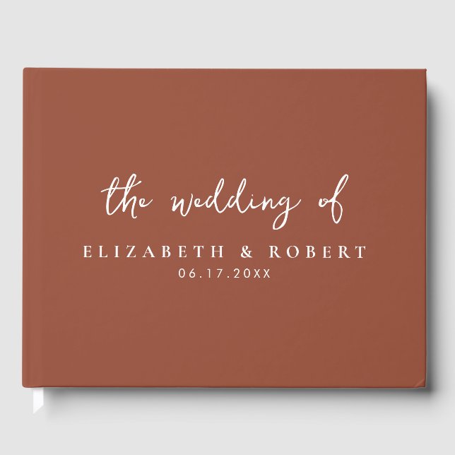 Simple Elegant Script Terracotta Wedding Guest Book (Front)
