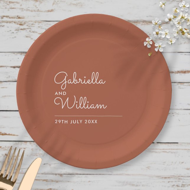 Simple Elegant Script Terracotta Wedding Paper Plate (Creator Uploaded)