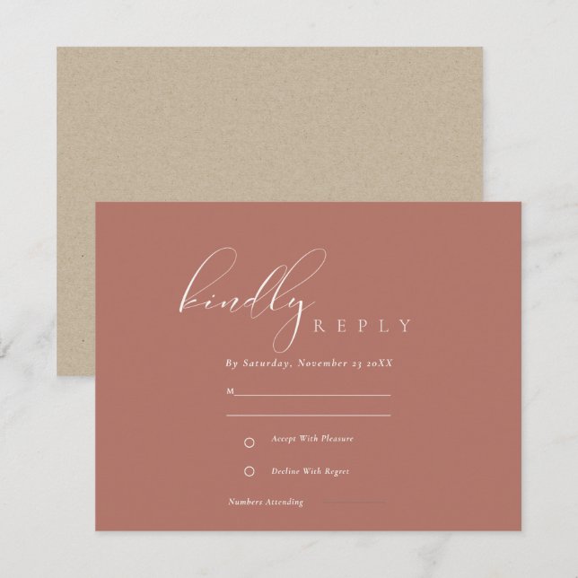 Simple Elegant Script Terracotta Wedding RSVP Enclosure Card (Front/Back)