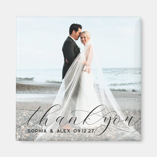 Simple Elegant Script Thank You Wedding Photo Magnet (Front)