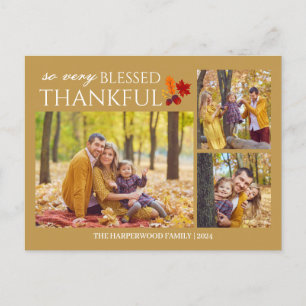 Simple Elegant Script thanksgiving family 3 photo Holiday Postcard