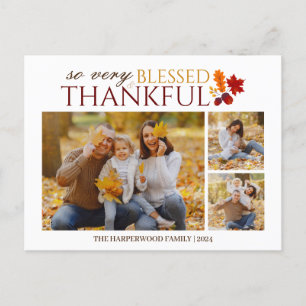 Simple Elegant Script thanksgiving family 3 photo Holiday Postcard