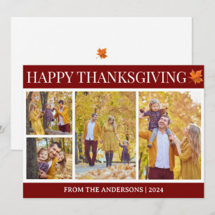 Simple Elegant Script thanksgiving family 4 photo Holiday Card
