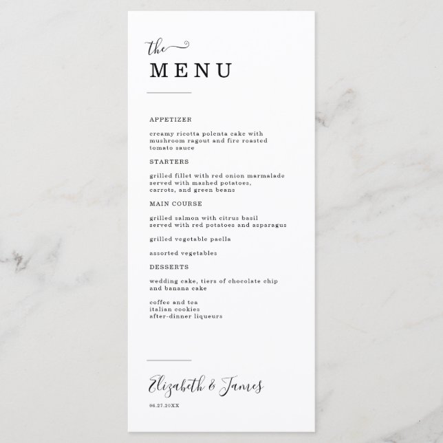 Simple Elegant Script Wedding Menu (Front)
