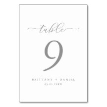 Simple Elegant Script Wedding Table Number Card