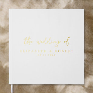 Simple Elegant Script White Gold Foil Wedding Guest Book