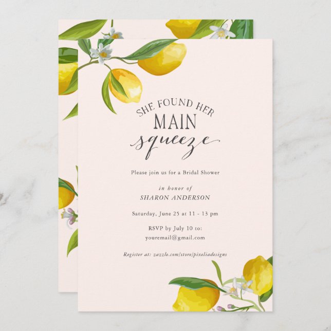 Simple elegant She found her main squeeze Bridal   Invitation (Front/Back)