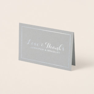 Simple Elegant Silve Foil Border Wedding Thank you Card