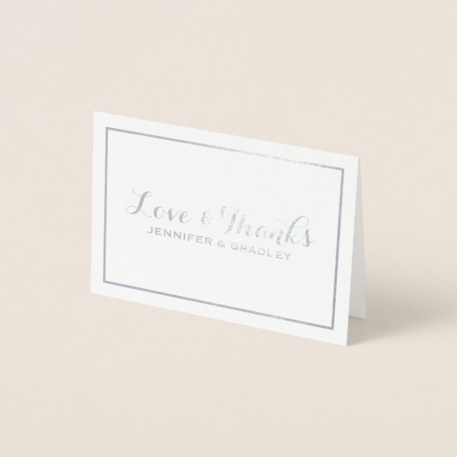 Simple Elegant Silve Foil Border Wedding Thank you Foil Card (Front)