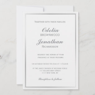 Simple Elegant Silver Frame & Grey Wedding Invitation