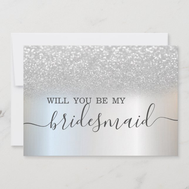 Simple Elegant Silver Glitter Bokeh  Bridesmaid  Invitation (Front)