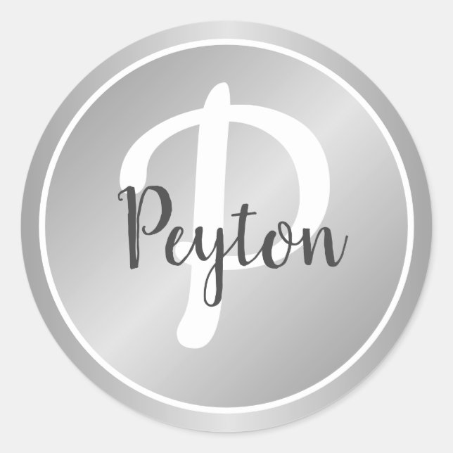 Simple Elegant Silver Grey Grey Monogrammed Name Classic Round Sticker (Front)