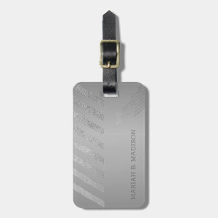Simple Elegant Silver Metal monogrammed Name Luggage Tag
