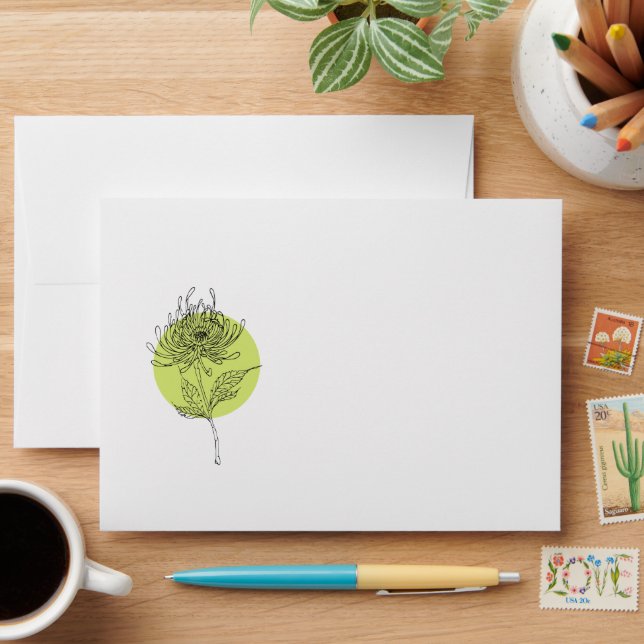 Simple Elegant Sketched Dahlia Botanical Envelope (Desk)