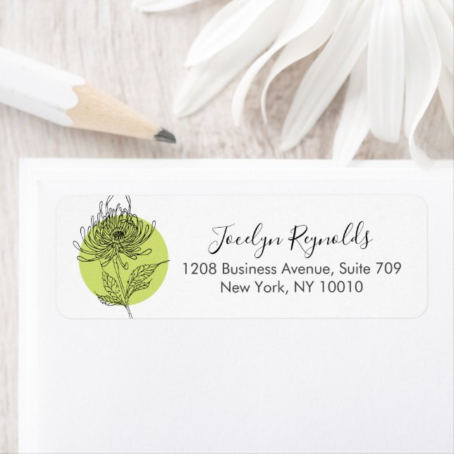 Simple Elegant Sketched Dahlia Botanical Return Address Label (Insitu)